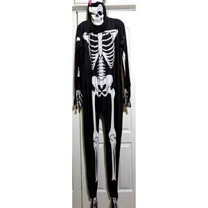 Full Body Skeleton Costume with Hood Bodysuit One Piece Halloween Adult Mens XL